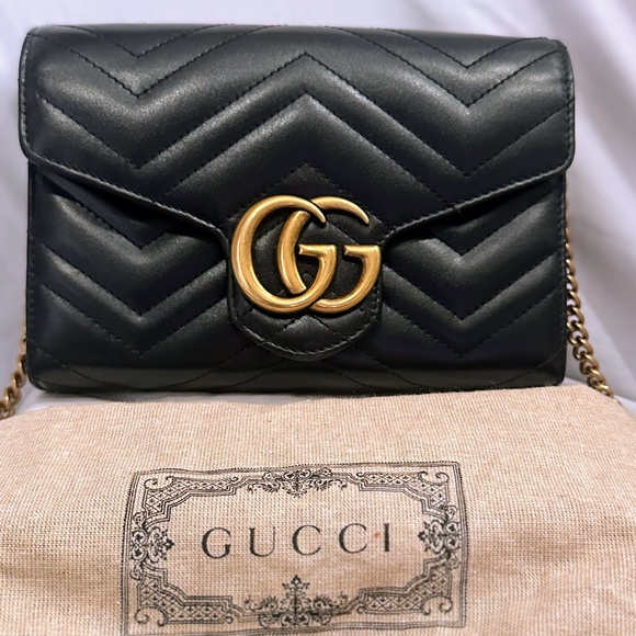 Gucci GG Marmont Chain Wallet Matelasse Leather Mini - Black - Excellent Conditi - Picture 1 of 5